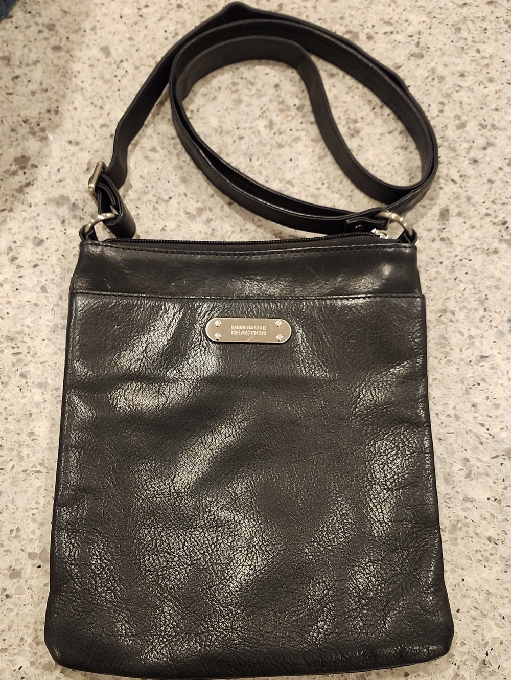 Kenneth Cole Reaction Black Leather Messenger Crossbody